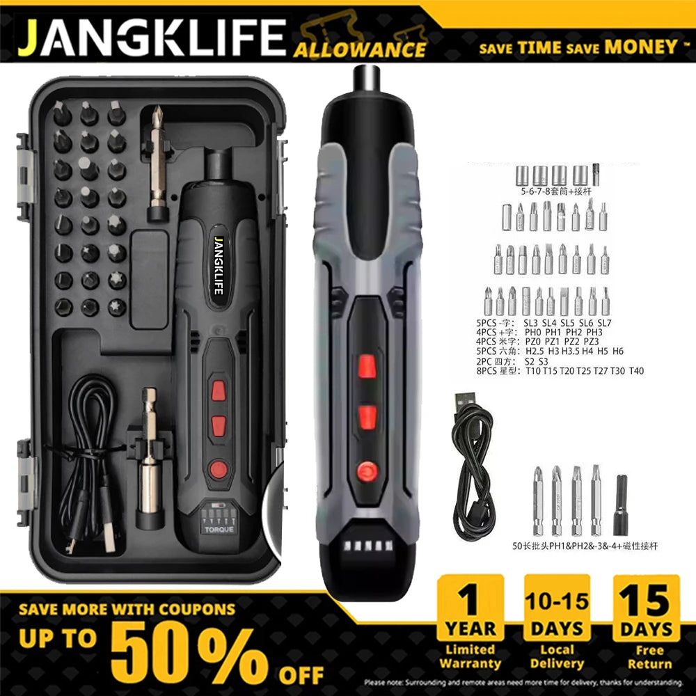 JANGKLIFE Cordless Electric Screwdriver Lithium Battery Mini Drill 3.6V Power Tools Set Household Maintenance Repair