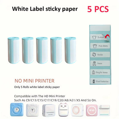 Mini Thermal Printer Sticker Printer with 10Roll Printing Paper Portable Printer Mini Pocket Printer for Journal Notes Kids Gift