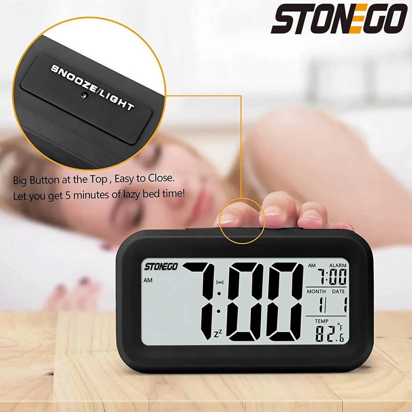 Alaways on Table Clocks Temperature Electronic LED Clocks Mini Music Digital Alarm Clock Backlight Snooze Mute Calendar Desktop