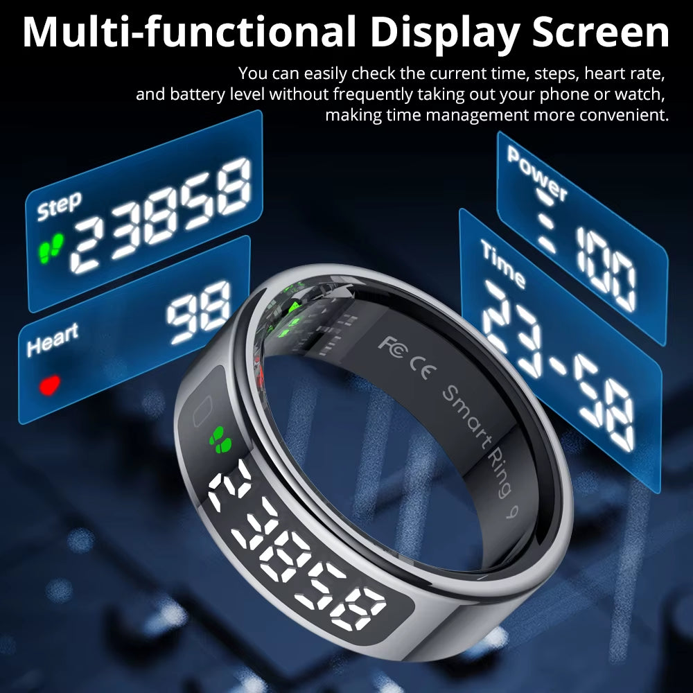 R12 Smart Ring with Display Screen and Touch, Health Manager, Wireless Charging, 5 ATM Waterproof for Men Women