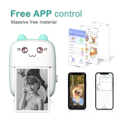Mini Thermal Printer Sticker Printer with 10Roll Printing Paper Portable Printer Mini Pocket Printer for Journal Notes Kids Gift