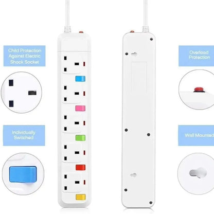 Power Strip Surge Protection UK Electric Plug Adapter 2M Extension Lead 4 Gang/Way 2 USB Mountable Individually Switched