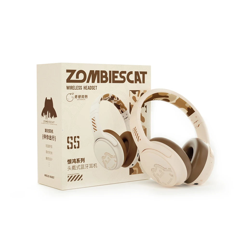 Zombie Cat S5 Bluetooth Headphone Touch Control Wireless Earphones ENC Noise Canceling Foldable over Ear Headset Dual Connection