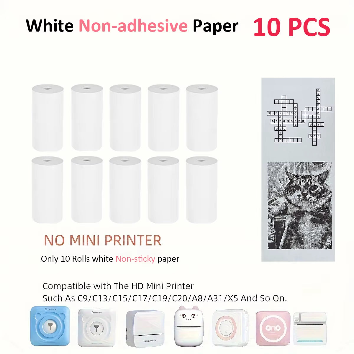 Mini Thermal Printer Sticker Printer with 10Roll Printing Paper Portable Printer Mini Pocket Printer for Journal Notes Kids Gift