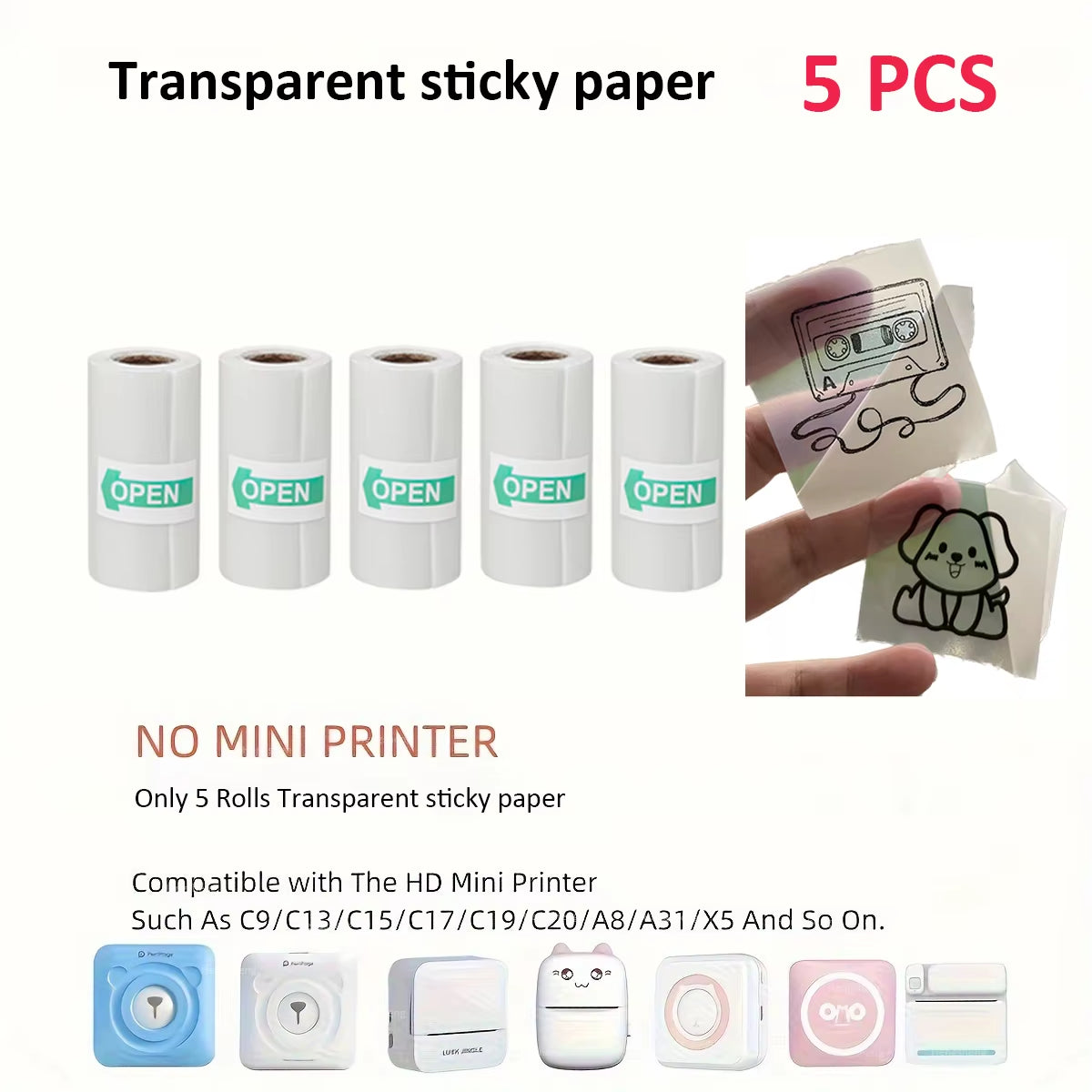 Mini Thermal Printer Sticker Printer with 10Roll Printing Paper Portable Printer Mini Pocket Printer for Journal Notes Kids Gift