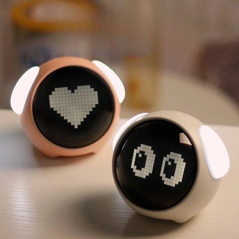 Cute Expression Alarm Clock Snooze Child Kids Digital Alarm Clocks Voice Control Intelligence LED Night Light Alarm Clock