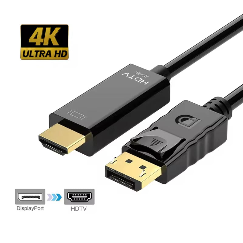 1.8M 6FT 4K X 2K Gold Plated Displayport DP to HDTV Adapter Cable Cord Display Port Male to HDTV Male Cable Converter PC Laptop