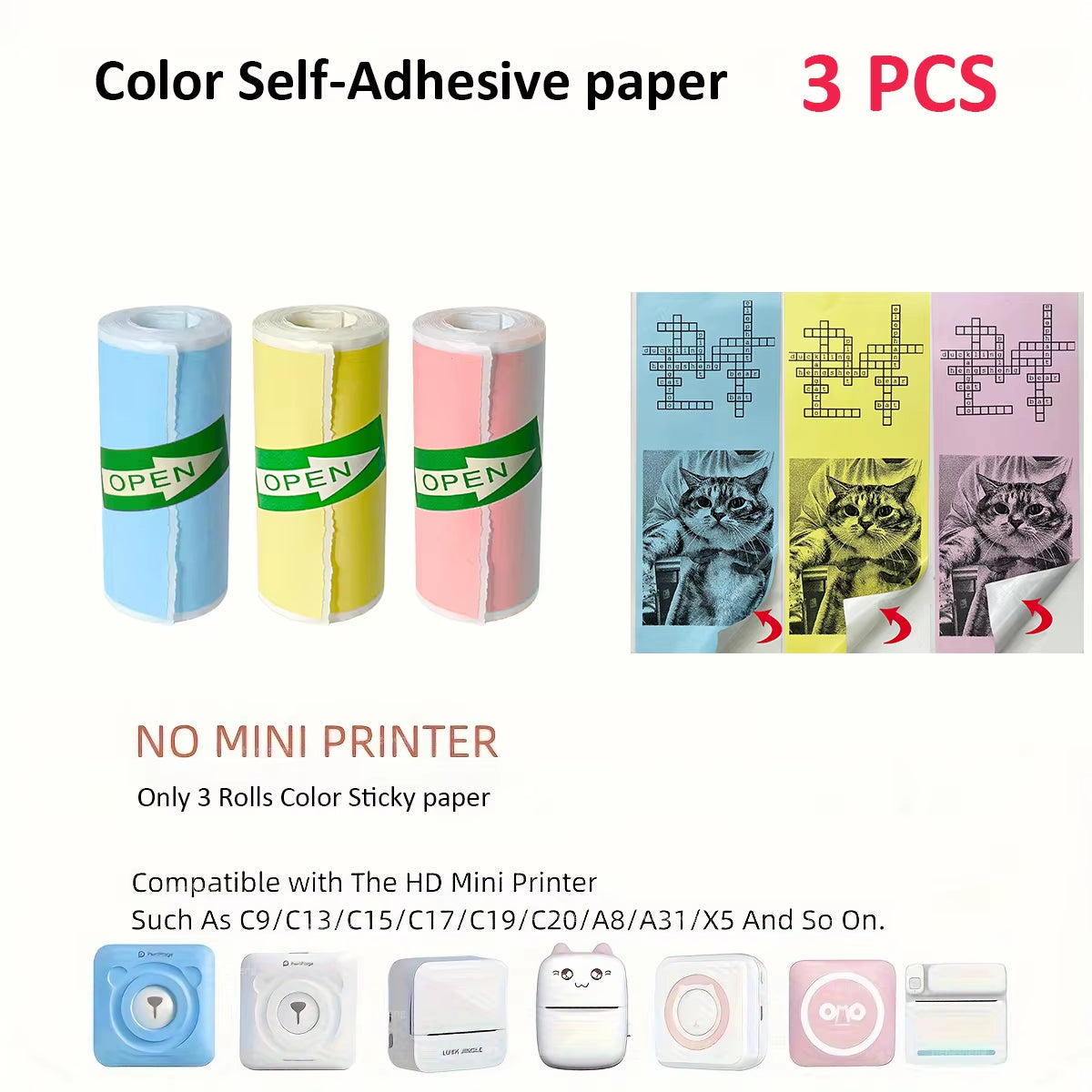 Mini Thermal Printer Sticker Printer with 10Roll Printing Paper Portable Printer Mini Pocket Printer for Journal Notes Kids Gift