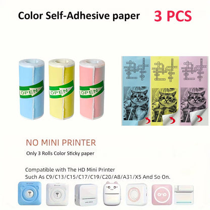Mini Thermal Printer Sticker Printer with 10Roll Printing Paper Portable Printer Mini Pocket Printer for Journal Notes Kids Gift