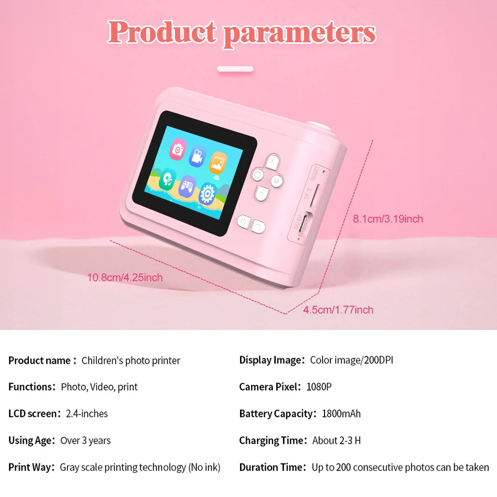 Children Digital Camera Instant Print Toys for Kids Thermal Print Camera HD 1080P Photo Printing Camera with 3 Rolls Print Paper