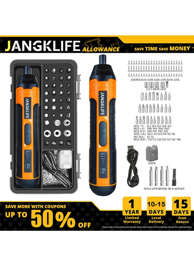 JANGKLIFE Cordless Electric Screwdriver Lithium Battery Mini Drill 3.6V Power Tools Set Household Maintenance Repair