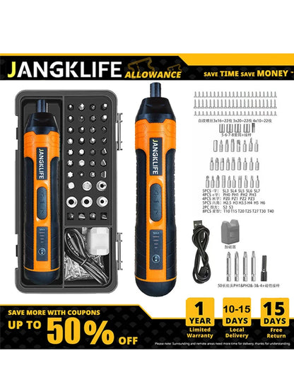 JANGKLIFE Cordless Electric Screwdriver Lithium Battery Mini Drill 3.6V Power Tools Set Household Maintenance Repair