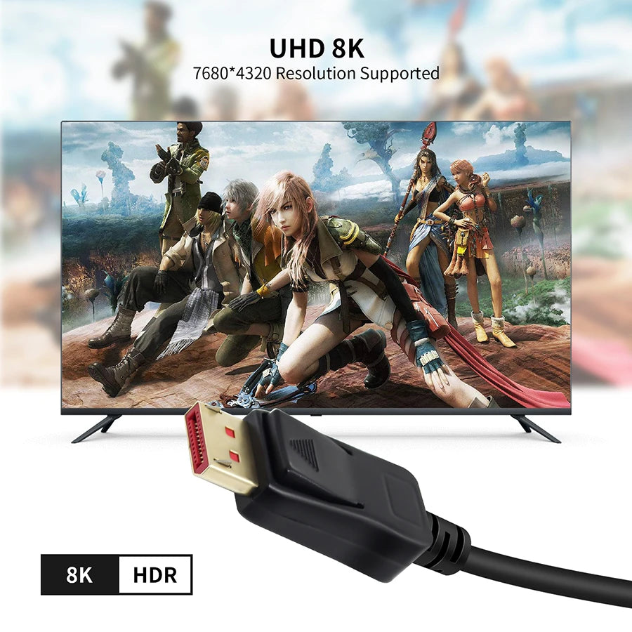 144Hz Displayport Cable 16K 8K Displayport 2.0 Cable Long Displayport Cable 10M,7.5M,5M,3M Displayport 1.4 Monitor Cable DP