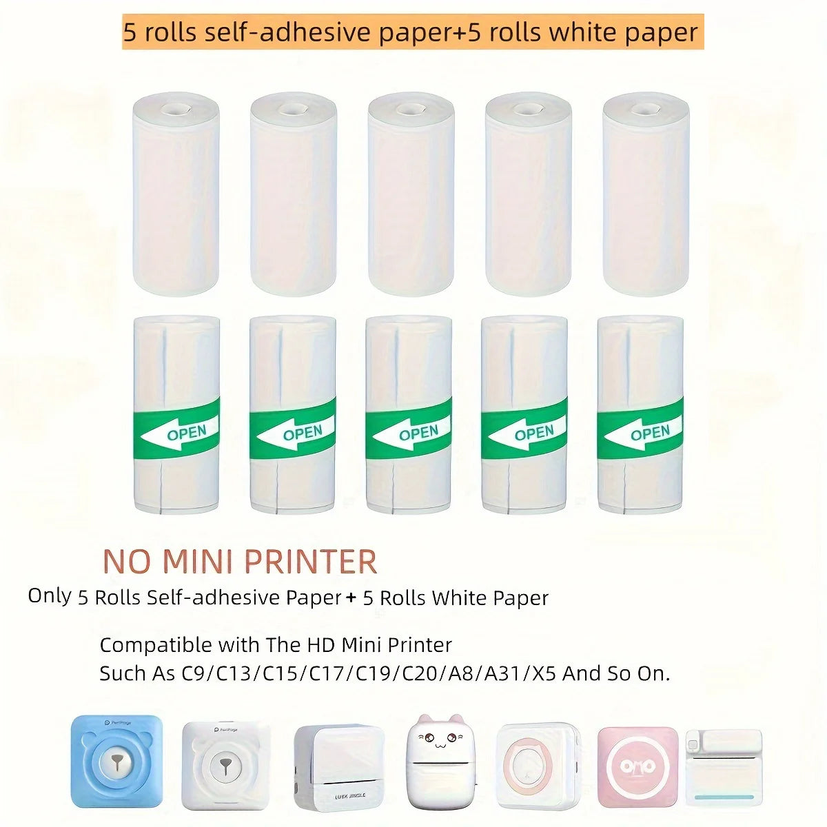 Mini Thermal Printer Sticker Printer with 10Roll Printing Paper Portable Printer Mini Pocket Printer for Journal Notes Kids Gift