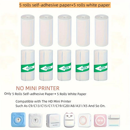 Mini Thermal Printer Sticker Printer with 10Roll Printing Paper Portable Printer Mini Pocket Printer for Journal Notes Kids Gift