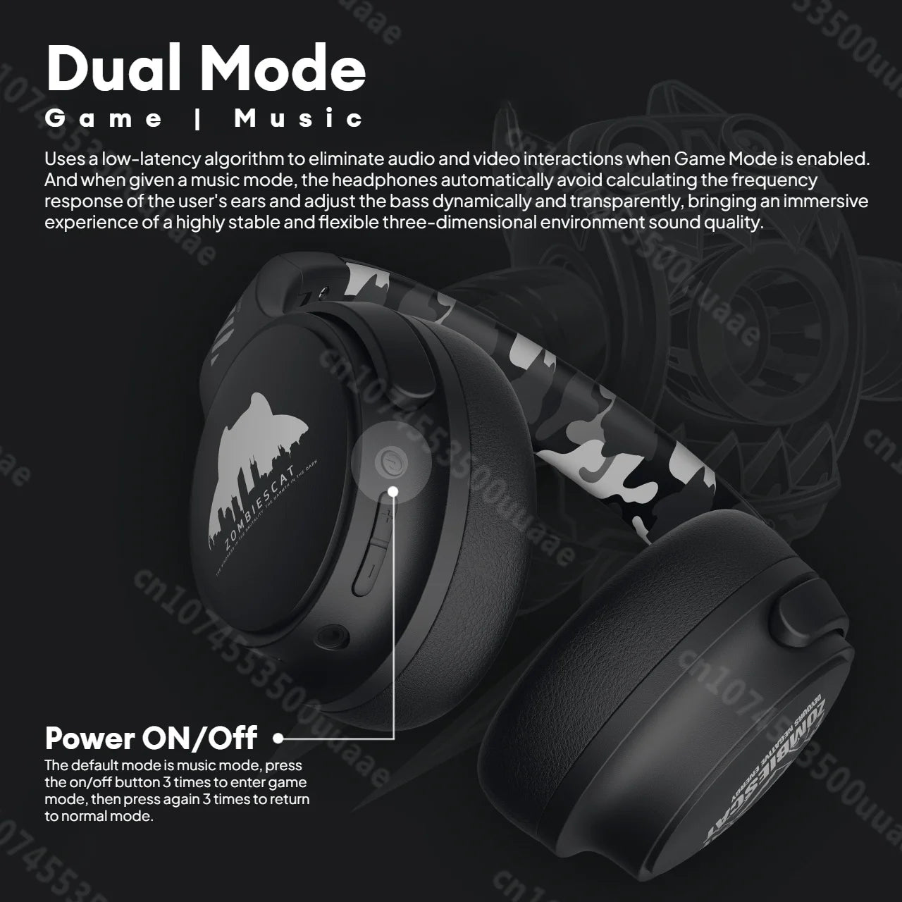 Zombie Cat S5 Bluetooth Headphone Touch Control Wireless Earphones ENC Noise Canceling Foldable over Ear Headset Dual Connection