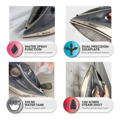 Beldray Cordless Steam Iron 2-In-1 Ceramic Soleplate 230Ml 2600W Titanium
