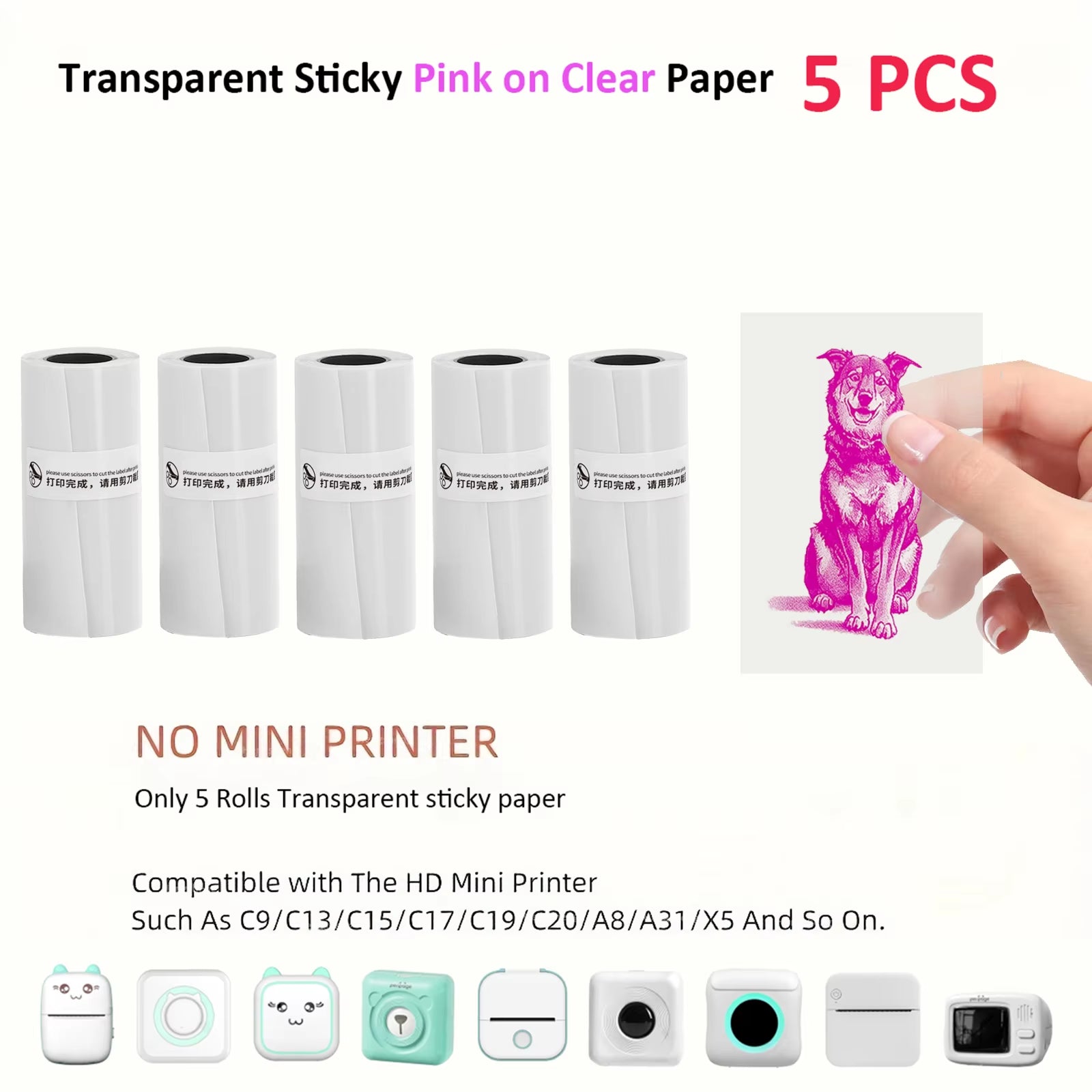 Mini Thermal Printer Sticker Printer with 10Roll Printing Paper Portable Printer Mini Pocket Printer for Journal Notes Kids Gift