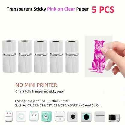Mini Thermal Printer Sticker Printer with 10Roll Printing Paper Portable Printer Mini Pocket Printer for Journal Notes Kids Gift