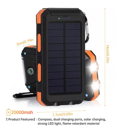 20000Mah Solar Power Banks Portable External Battery Pack with LED Light Compass Outdoor Backup Power