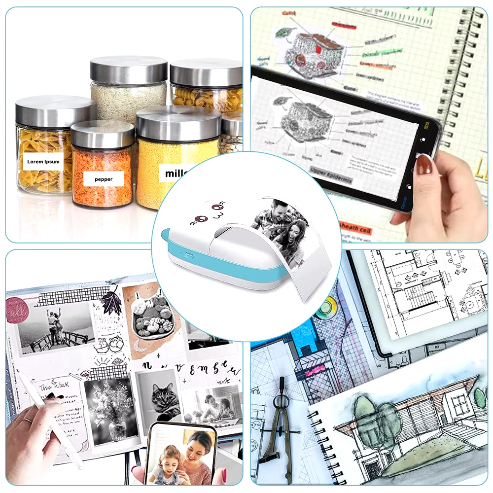 Mini Thermal Printer Sticker Printer with 10Roll Printing Paper Portable Printer Mini Pocket Printer for Journal Notes Kids Gift