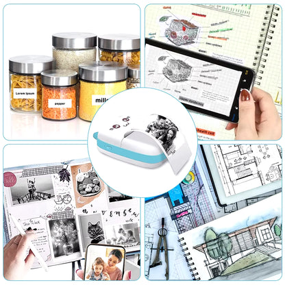 Mini Thermal Printer Sticker Printer with 10Roll Printing Paper Portable Printer Mini Pocket Printer for Journal Notes Kids Gift