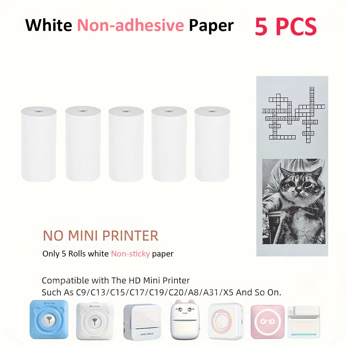 Mini Thermal Printer Sticker Printer with 10Roll Printing Paper Portable Printer Mini Pocket Printer for Journal Notes Kids Gift