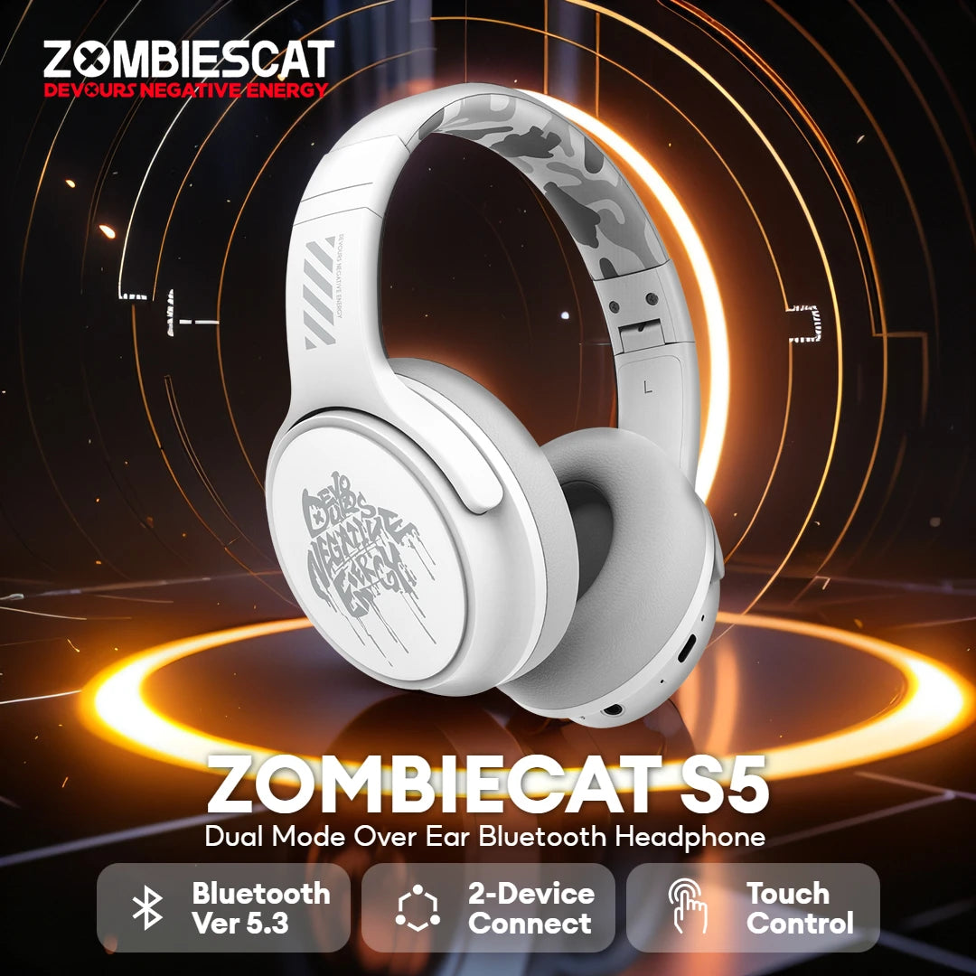 Zombie Cat S5 Bluetooth Headphone Touch Control Wireless Earphones ENC Noise Canceling Foldable over Ear Headset Dual Connection