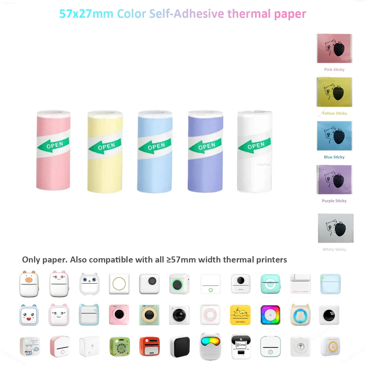 Mini Thermal Printer Sticker Printer with 10Roll Printing Paper Portable Printer Mini Pocket Printer for Journal Notes Kids Gift