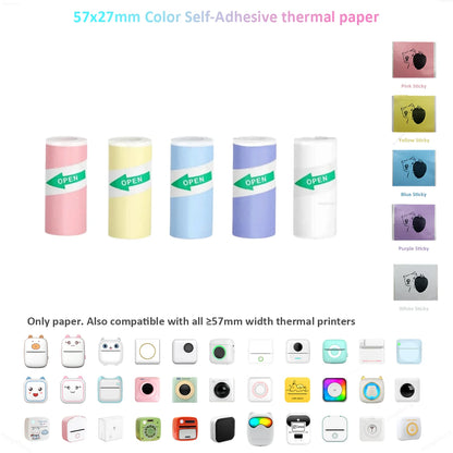 Mini Thermal Printer Sticker Printer with 10Roll Printing Paper Portable Printer Mini Pocket Printer for Journal Notes Kids Gift