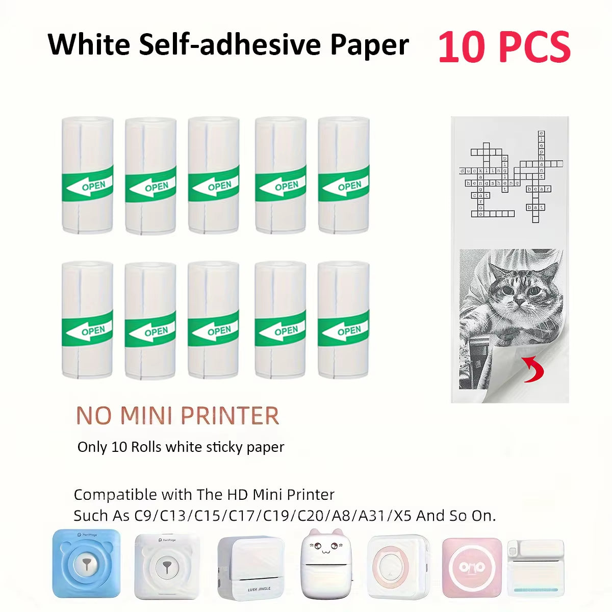 Mini Thermal Printer Sticker Printer with 10Roll Printing Paper Portable Printer Mini Pocket Printer for Journal Notes Kids Gift