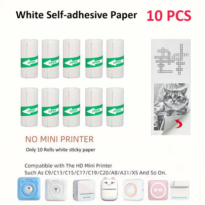 Mini Thermal Printer Sticker Printer with 10Roll Printing Paper Portable Printer Mini Pocket Printer for Journal Notes Kids Gift