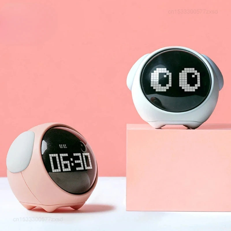 Cute Expression Alarm Clock Snooze Child Kids Digital Alarm Clocks Voice Control Intelligence LED Night Light Alarm Clock