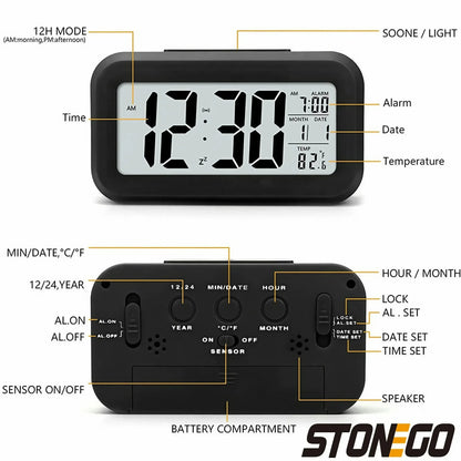 Alaways on Table Clocks Temperature Electronic LED Clocks Mini Music Digital Alarm Clock Backlight Snooze Mute Calendar Desktop