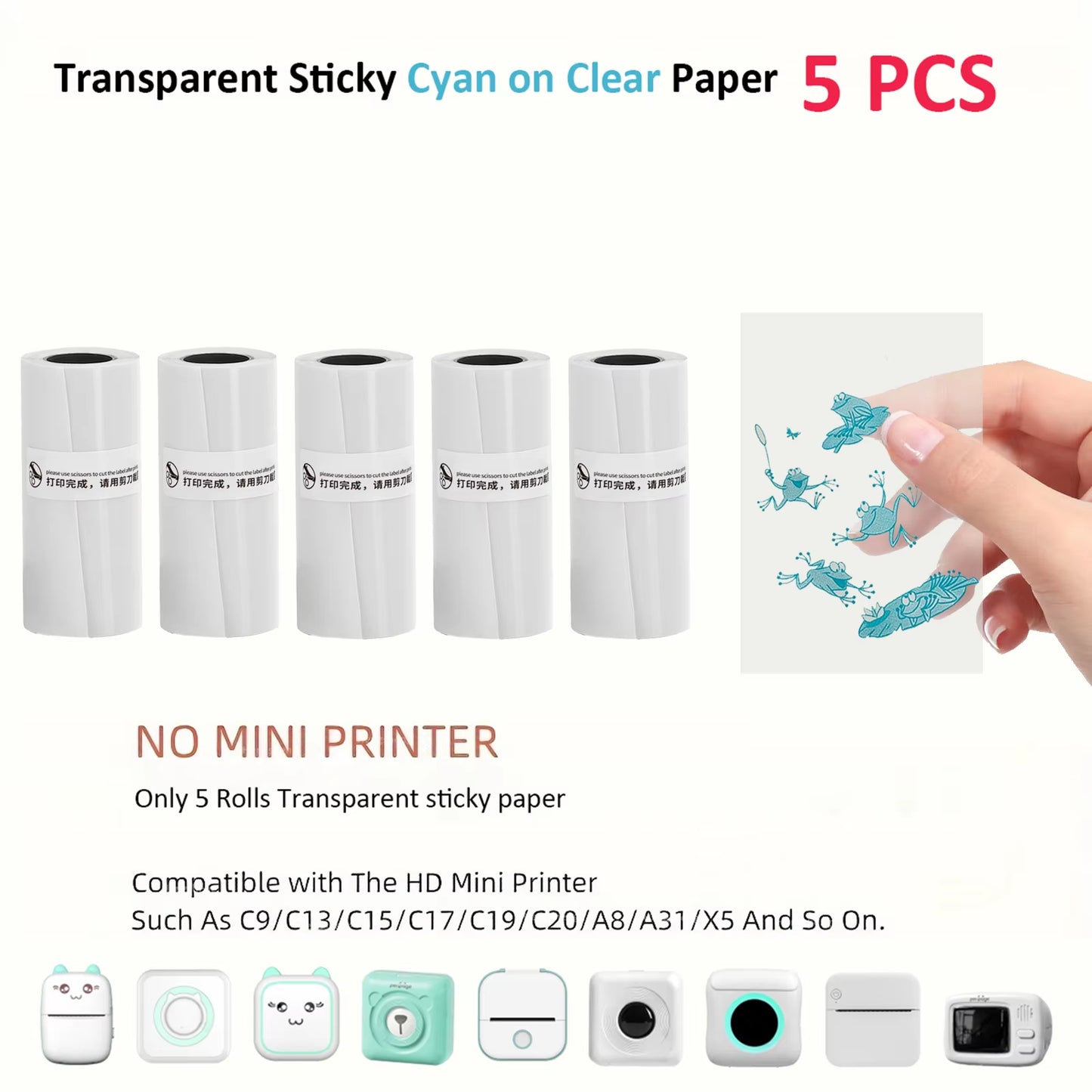 Mini Thermal Printer Sticker Printer with 10Roll Printing Paper Portable Printer Mini Pocket Printer for Journal Notes Kids Gift