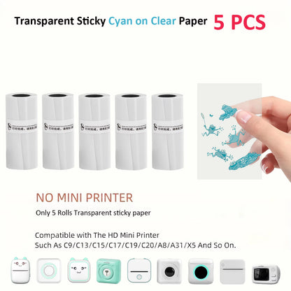 Mini Thermal Printer Sticker Printer with 10Roll Printing Paper Portable Printer Mini Pocket Printer for Journal Notes Kids Gift