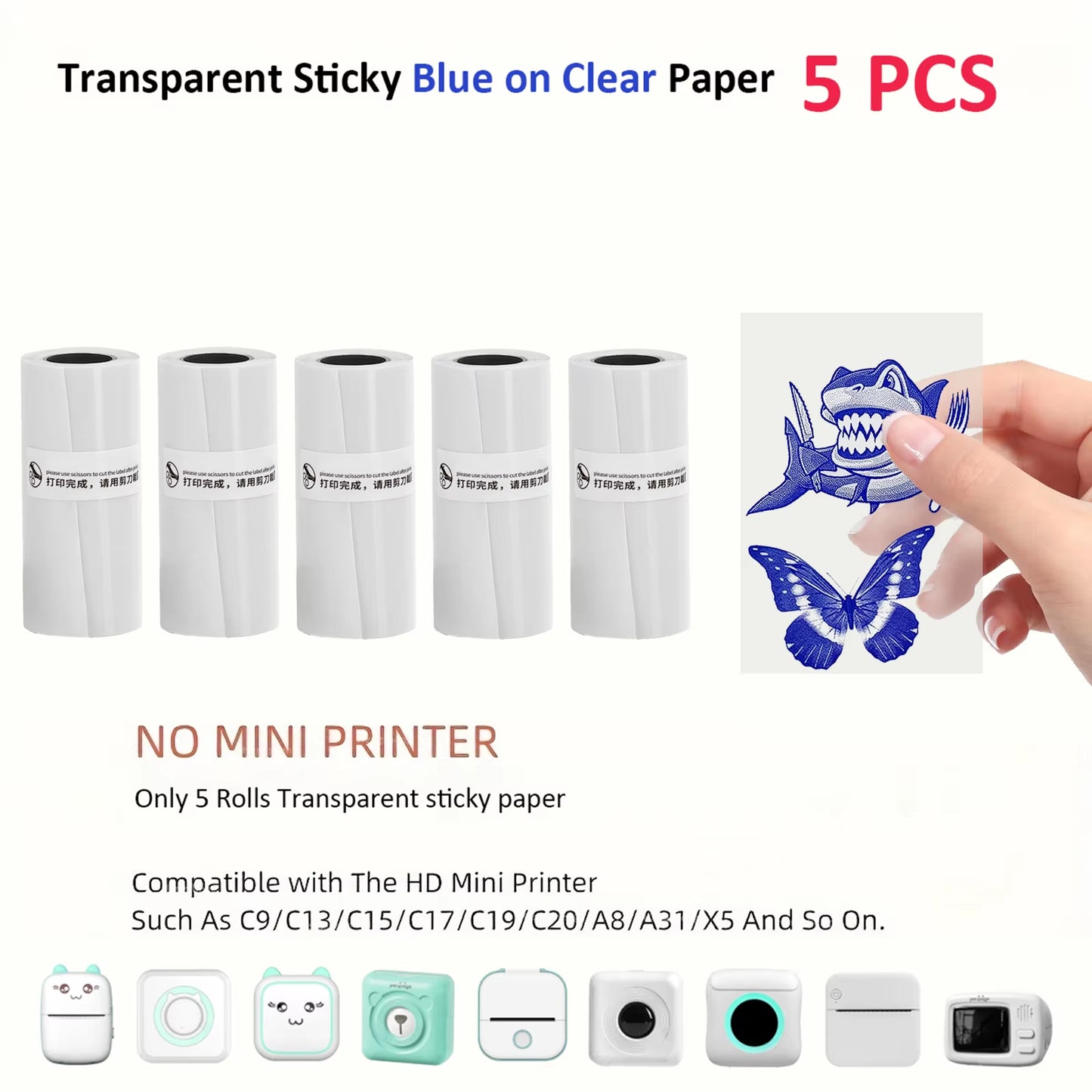 Mini Thermal Printer Sticker Printer with 10Roll Printing Paper Portable Printer Mini Pocket Printer for Journal Notes Kids Gift