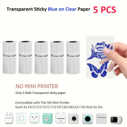Mini Thermal Printer Sticker Printer with 10Roll Printing Paper Portable Printer Mini Pocket Printer for Journal Notes Kids Gift