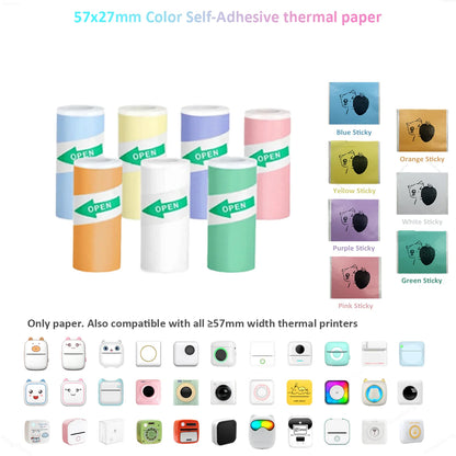 Mini Thermal Printer Sticker Printer with 10Roll Printing Paper Portable Printer Mini Pocket Printer for Journal Notes Kids Gift