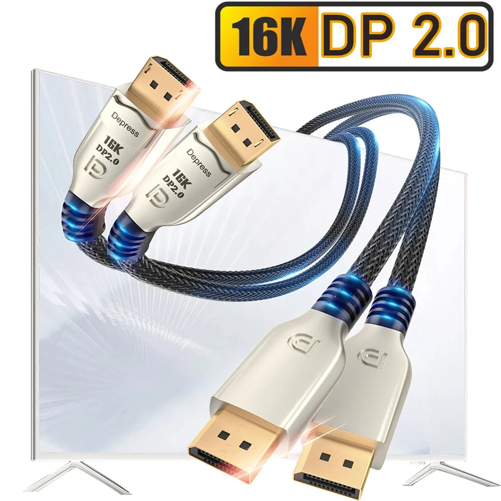 144Hz Displayport Cable 16K 8K Displayport 2.0 Cable Long Displayport Cable 10M,7.5M,5M,3M Displayport 1.4 Monitor Cable DP