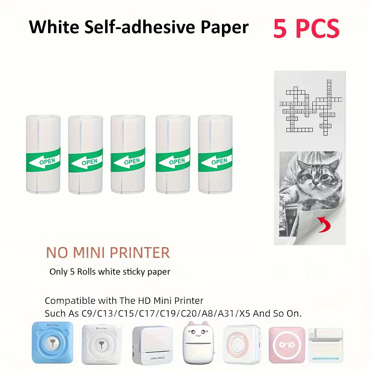 Mini Thermal Printer Sticker Printer with 10Roll Printing Paper Portable Printer Mini Pocket Printer for Journal Notes Kids Gift