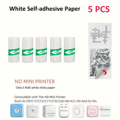 Mini Thermal Printer Sticker Printer with 10Roll Printing Paper Portable Printer Mini Pocket Printer for Journal Notes Kids Gift
